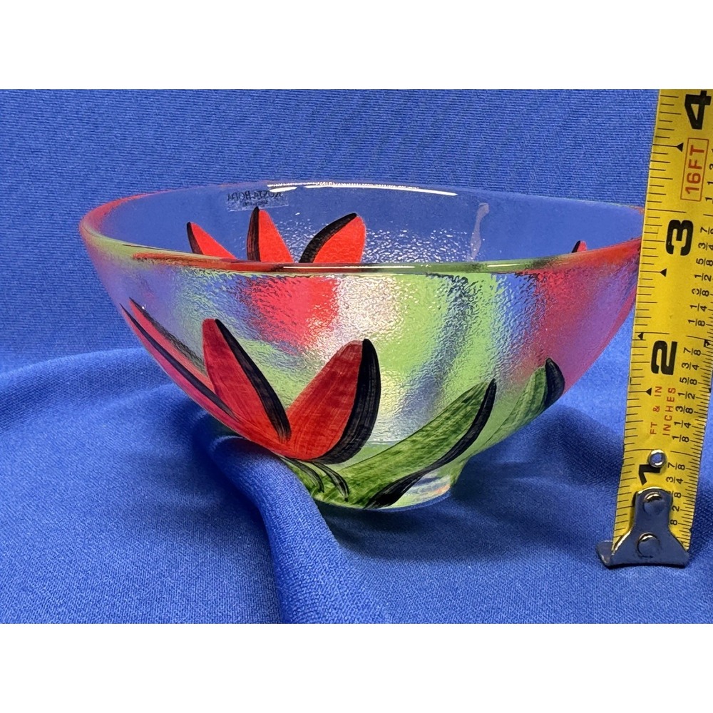 Kosta Boda Tulipa Art Glass Bowl 5.5" Hand Painted Signed Ulrica Hydman-Vallien - Picture 9 of 9